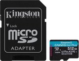 Kingston Canvas Go Plus 512GB microSDXC C10 V30 UHS-I memóriakártya SD adapterrel 