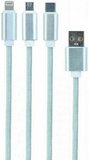 Cablexpert USB-A - USB-C/microUSB/Lightning kábel 1m ezüst 